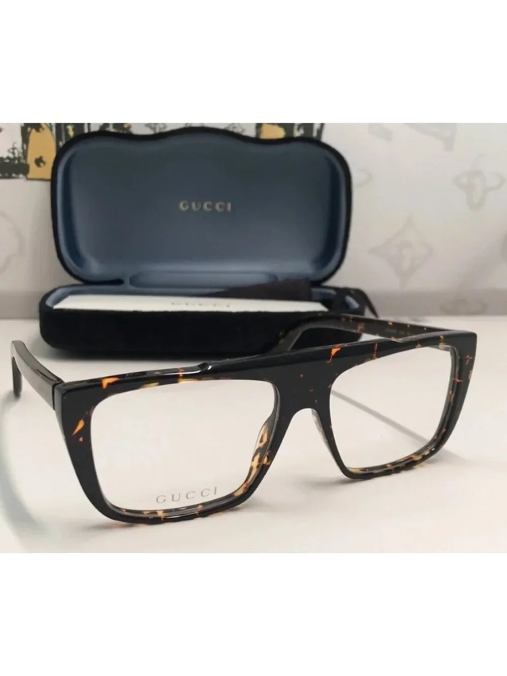 New Authentic Gucci Tortoiseshell Square Glasses GG1040o 002